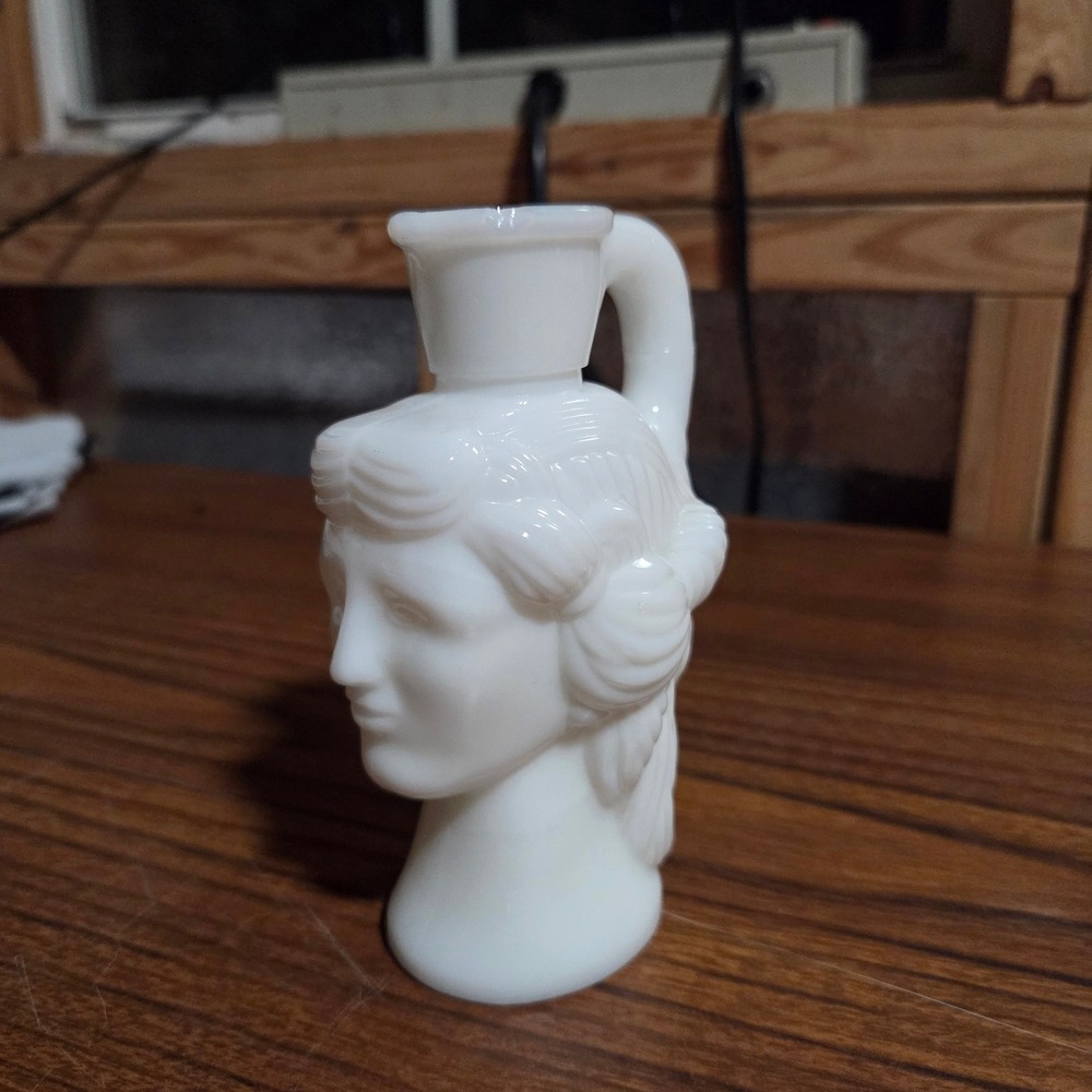 Vintage Avon Grecian Pitcher White Milk Glass Goddess Head Decanter Bud Vase